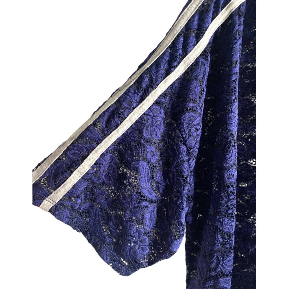 •SOLD•H.I.P. Navy Blue & Gray Lace Drawstring Hem Open Front Women's Kimono 1X - Picture 4 of 8